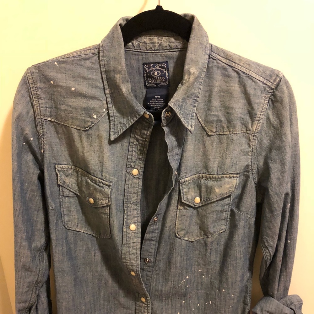 Boho Distressed Soft Denim Shirt Medium.